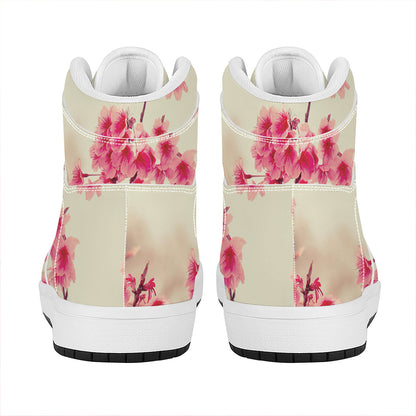 Vintage Cherry Blossom Print High Top Leather Sneakers