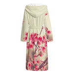 Vintage Cherry Blossom Print Hooded Bathrobe