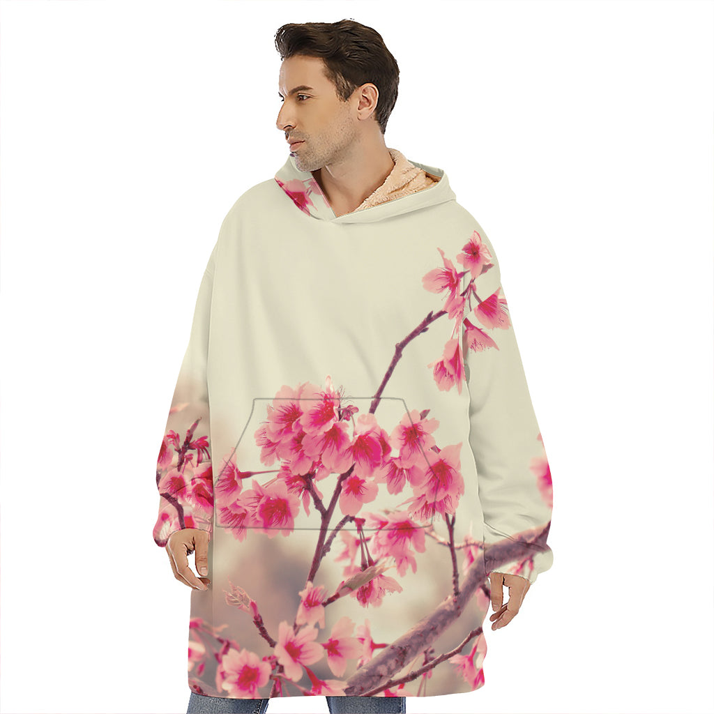 Vintage Cherry Blossom Print Hoodie Blanket