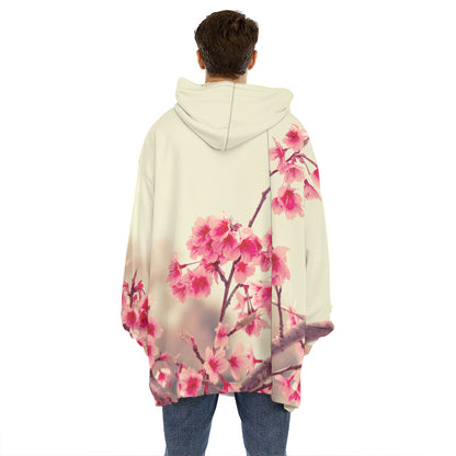 Vintage Cherry Blossom Print Hoodie Blanket