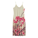 Vintage Cherry Blossom Print Jersey Midi Cami Dress