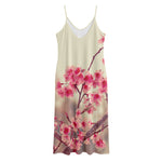 Vintage Cherry Blossom Print Jersey Midi Cami Dress