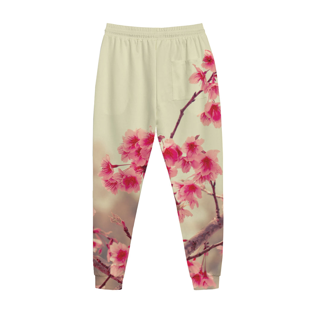 Vintage Cherry Blossom Print Jogger Pants