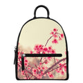 Vintage Cherry Blossom Print Leather Backpack