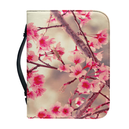Vintage Cherry Blossom Print Leather Bible Cover