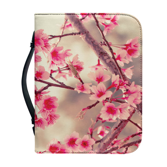 Vintage Cherry Blossom Print Leather Bible Cover