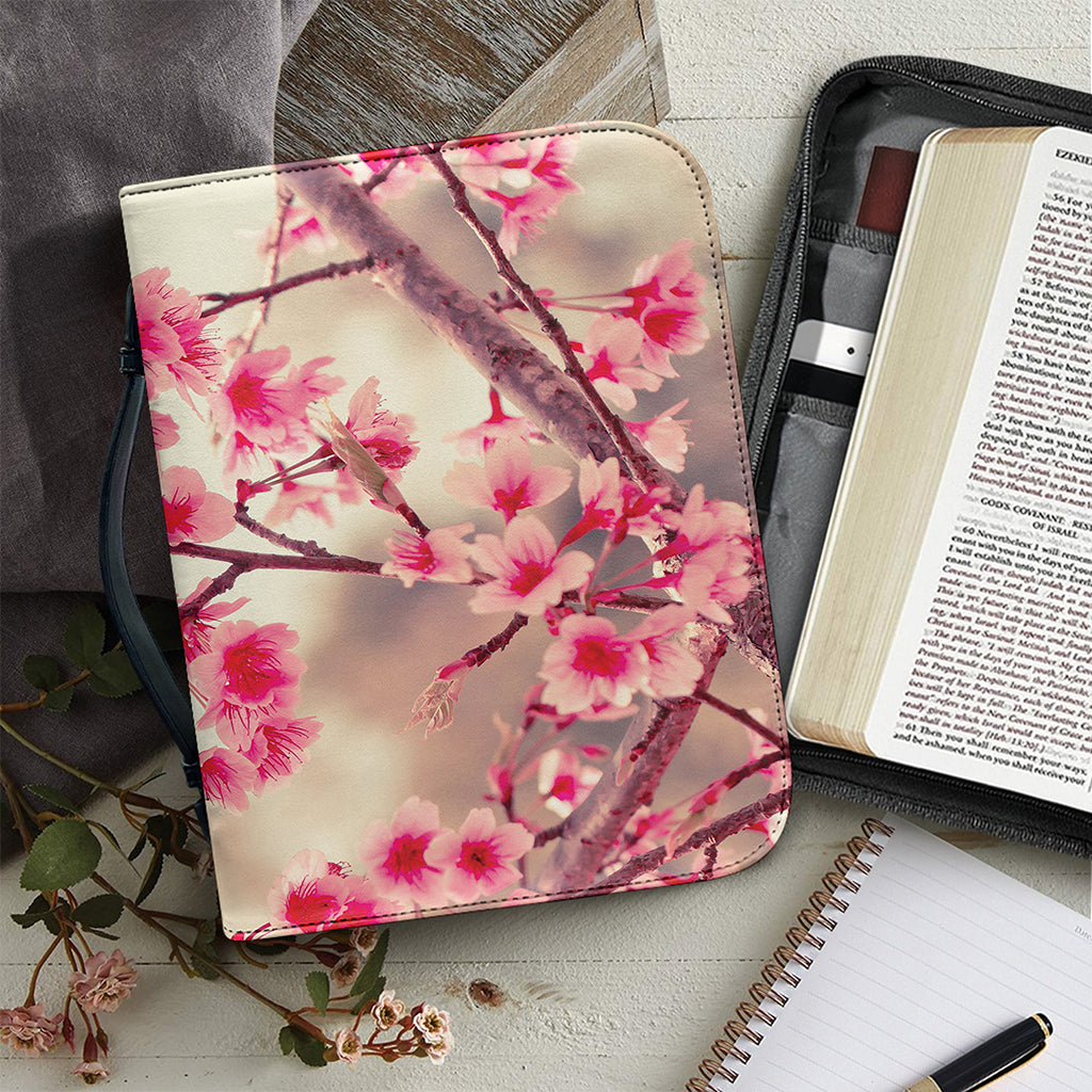 Vintage Cherry Blossom Print Leather Bible Cover