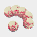 Vintage Cherry Blossom Print Leather Coaster Set