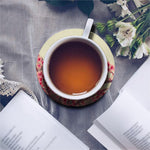 Vintage Cherry Blossom Print Leather Coaster Set