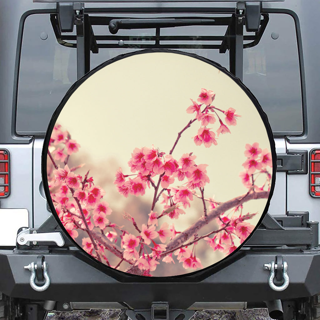 Vintage Cherry Blossom Print Leather Spare Tire Cover