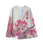 Vintage Cherry Blossom Print Long Sleeve Short Coat