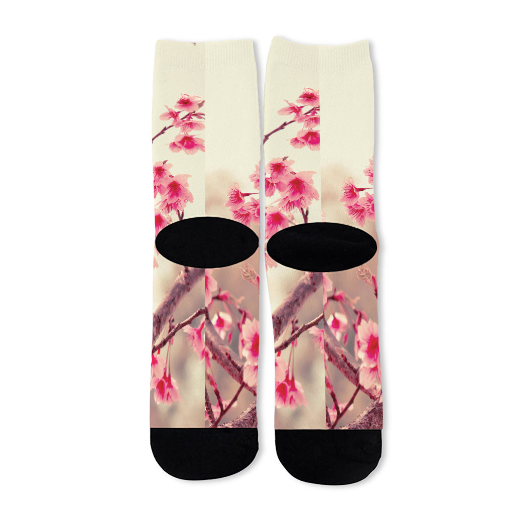 Vintage Cherry Blossom Print Long Socks