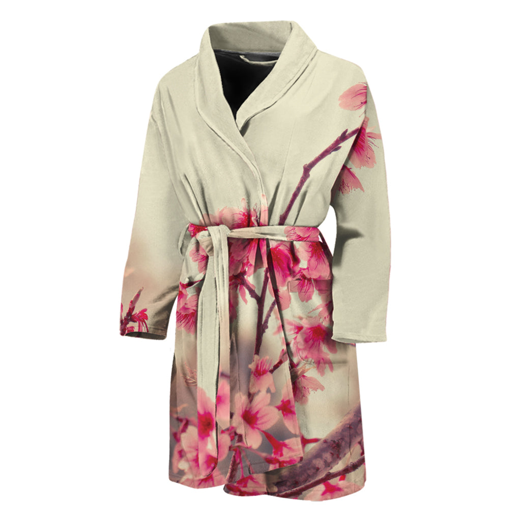 Vintage Cherry Blossom Print Men's Bathrobe