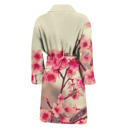 Vintage Cherry Blossom Print Men's Bathrobe