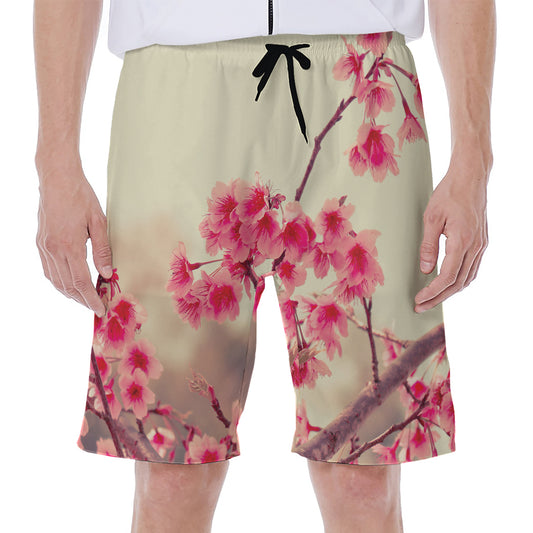 Vintage Cherry Blossom Print Men's Beach Shorts