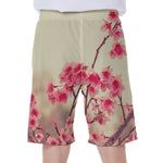 Vintage Cherry Blossom Print Men's Beach Shorts