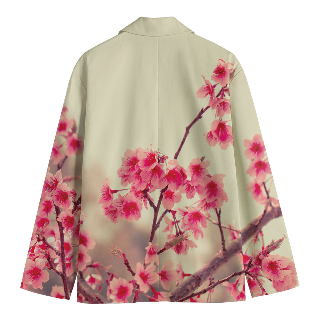 Vintage Cherry Blossom Print Men's Cotton Blazer