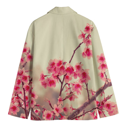 Vintage Cherry Blossom Print Men's Cotton Blazer