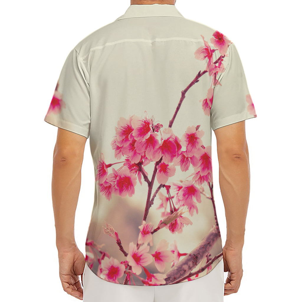 Vintage Cherry Blossom Print Men's Deep V-Neck Shirt