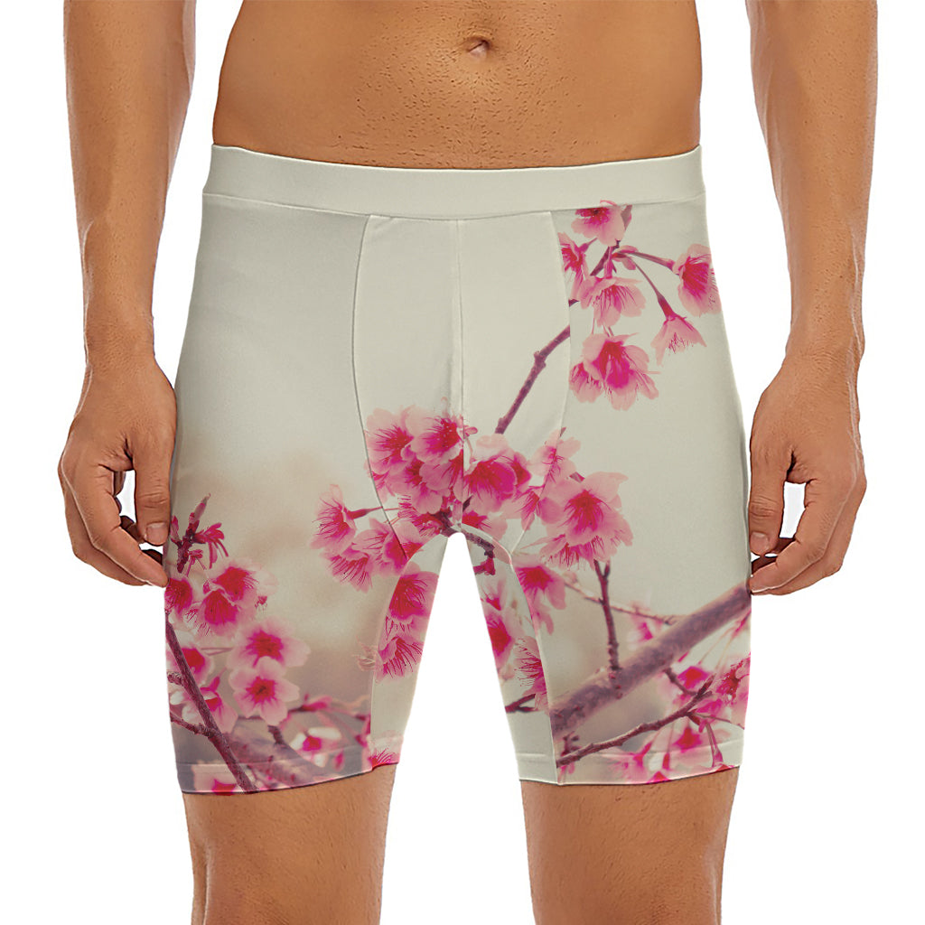Vintage Cherry Blossom Print Men's Long Boxer Briefs