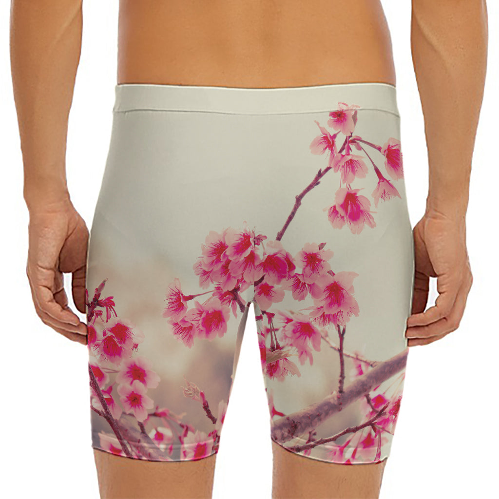 Vintage Cherry Blossom Print Men's Long Boxer Briefs