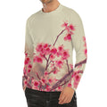 Vintage Cherry Blossom Print Men's Long Sleeve Rash Guard