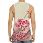 Vintage Cherry Blossom Print Men's Muscle Tank Top
