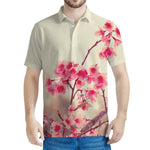 Vintage Cherry Blossom Print Men's Polo Shirt