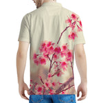Vintage Cherry Blossom Print Men's Polo Shirt