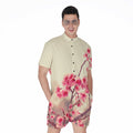 Vintage Cherry Blossom Print Men's Romper