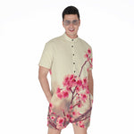 Vintage Cherry Blossom Print Men's Rompers