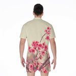 Vintage Cherry Blossom Print Men's Rompers