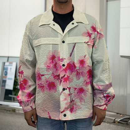 Vintage Cherry Blossom Print Men's Shirt Jacket