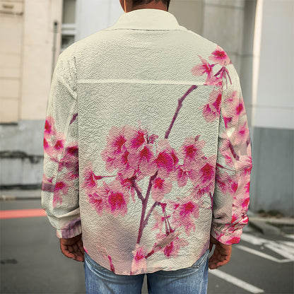 Vintage Cherry Blossom Print Men's Shirt Jacket