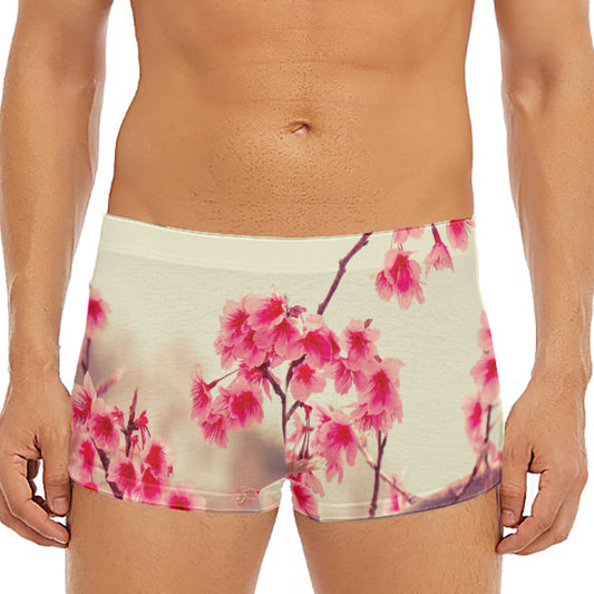 Vintage Cherry Blossom Print Men's Short Boxer Briefs