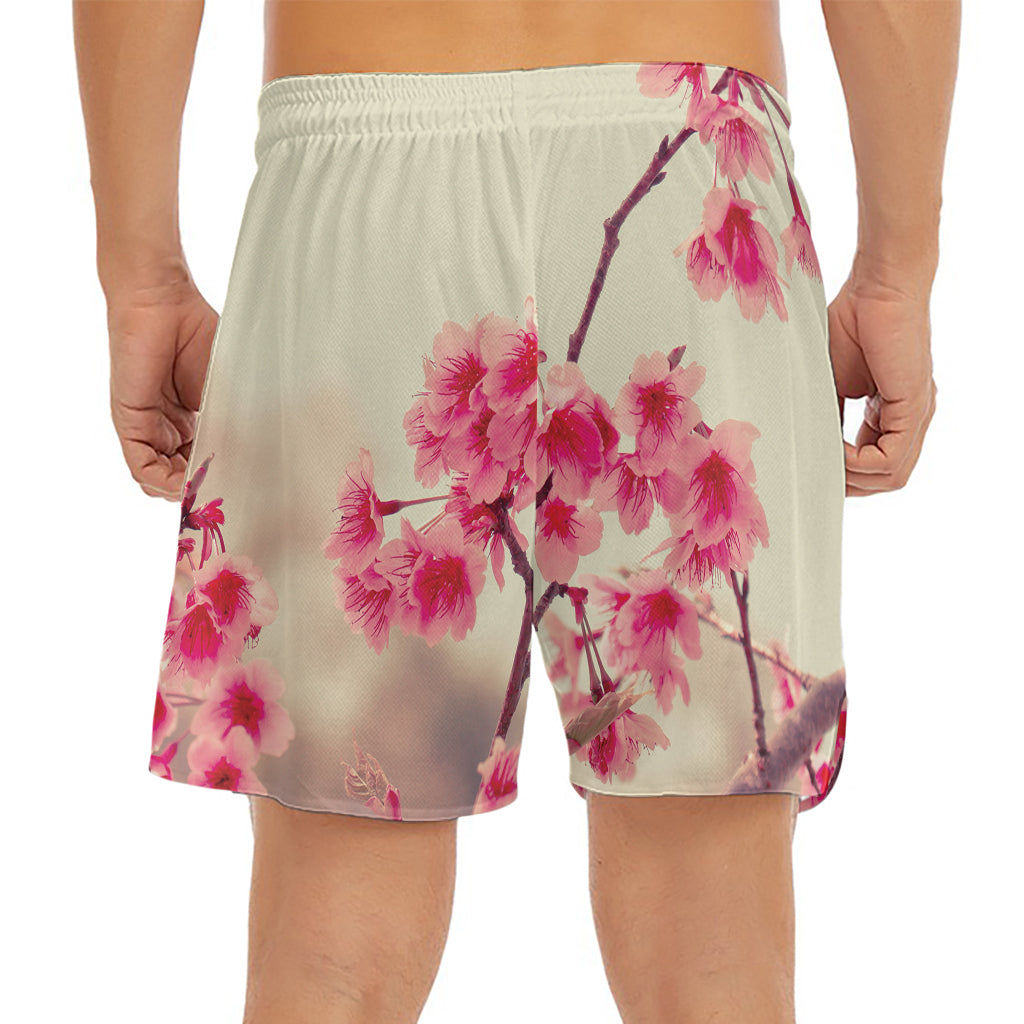 Vintage Cherry Blossom Print Men's Split Running Shorts