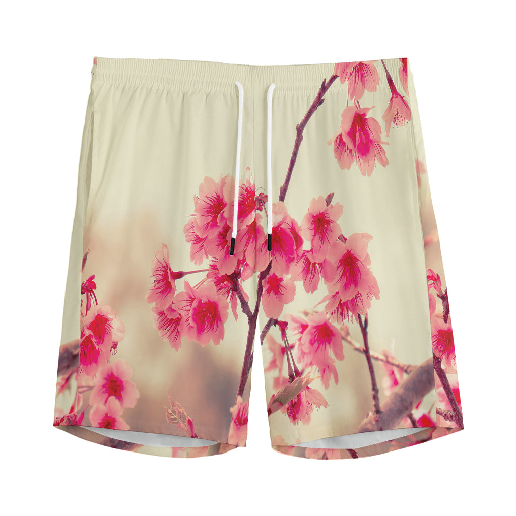 Vintage Cherry Blossom Print Men's Sports Shorts