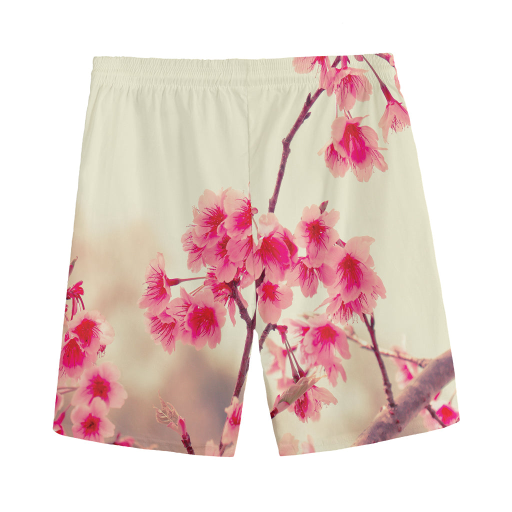 Vintage Cherry Blossom Print Men's Sports Shorts