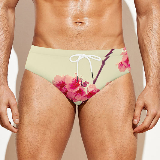 Vintage Cherry Blossom Print Men's Swim Briefs