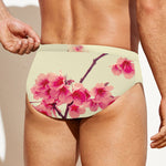 Vintage Cherry Blossom Print Men's Swim Briefs