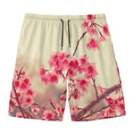 Vintage Cherry Blossom Print Men's Swim Trunks
