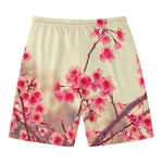 Vintage Cherry Blossom Print Men's Swim Trunks