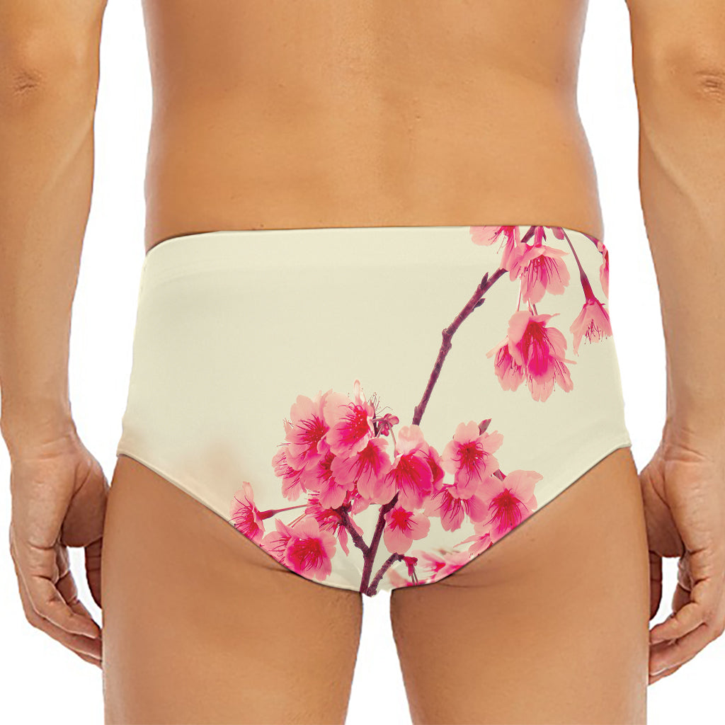 Vintage Cherry Blossom Print Men's Triangle Swim Briefs