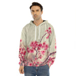 Vintage Cherry Blossom Print Men's Velvet Pullover Hoodie