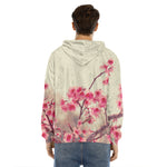 Vintage Cherry Blossom Print Men's Velvet Pullover Hoodie