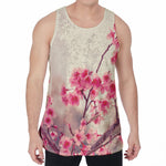 Vintage Cherry Blossom Print Men's Velvet Tank Top