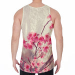 Vintage Cherry Blossom Print Men's Velvet Tank Top