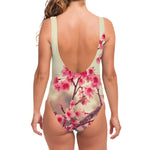 Vintage Cherry Blossom Print One Piece Swimsuit