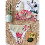 Vintage Cherry Blossom Print One Shoulder Bikini Top