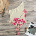 Vintage Cherry Blossom Print One Shoulder Bodysuit